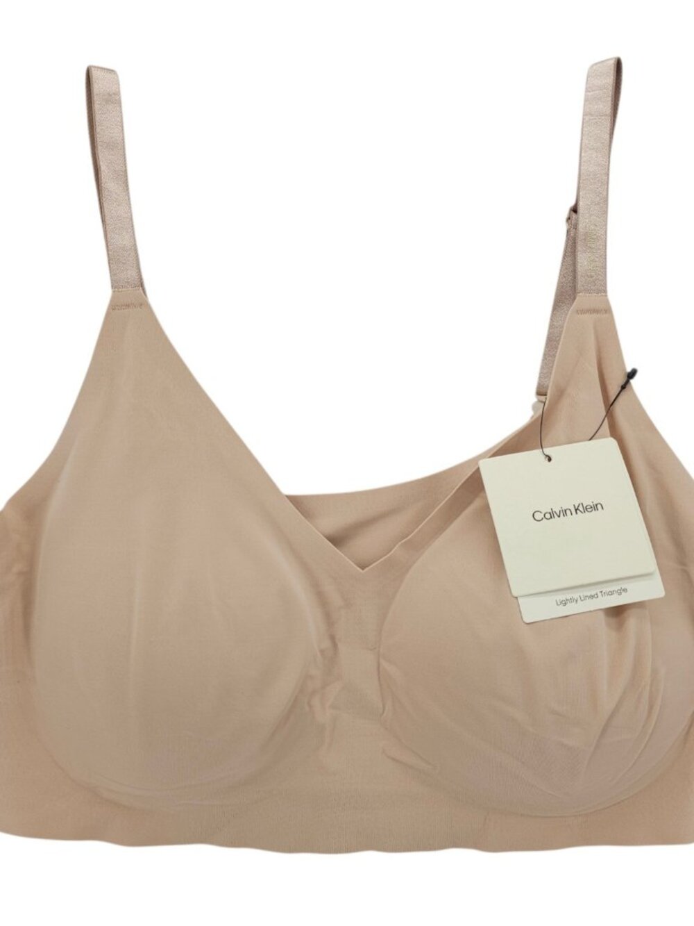 NWT CALVIN KLEIN Invisibles Lightly Lined Triangle Bra Beige Nude Size LARGE